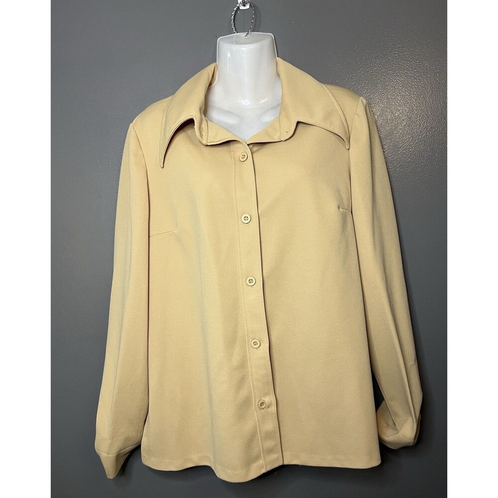 Vintage Shirt Jacket Womens Large Button Front Wide Collar 70s Mod Retro